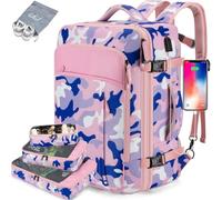 Lumesner Zaino da viaggio da portare con sé, extra large da 40 l, approvato per il volo per uomini e donne, zaino espandibile, Rosa mimetico (zaino con 3 cubi di imballaggio), Large, classico