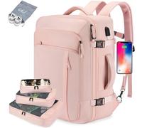 Lumesner Zaino da viaggio, extra large, 40 l, approvato dal volo, per uomini e donne, zaino grande espandibile per valigie, Rosa (zaino con 3 cubi di imballaggio), XL, Classico