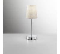 PERENZ Abat Jour in Metallo Cromo lucido lampada da tavolo con Paralume in Stoffa colore Sabbia Diametro 13 cm Altezza 37 cm Lampadina 1xE14 max. 40W non inclusa
