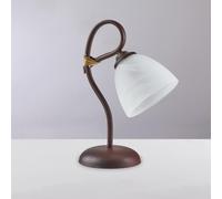 Lumetto in ferro laccato nero con decorazione effetto ruggine e rifiniture oro antico con diffusore in vetro diametro 13 alabastro bianco 1 luce
