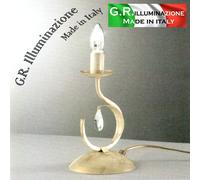 LUMETTO IN FERRO BATTUTO 1 LUCE AVORIO ORO LAMPADA DA COMODINO SHABBY CHIC Cloe [EEK: A++]