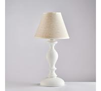 Lumetto in Legno Bianco Shabby 1 Luce con Paralume Ø20xH40 cm, Colore Bianco Shabby, Linea Cascina