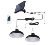 LUMI JARDIN Doppia sospensione solare LED 2 x WAREN - Paralume in metallo nero - bianco freddo - telecomando - autonomia 10 ore - impermeabile IP44 - ideale per terrazza, giardino, soggiorno