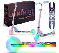LUMI RIDE Monopattino bambino 3 anni, LED - 7 colori, 20 programmi - 3 livelli di regolazione del manubrio, freno a pedale, maniglie rimovibili (Unicorno)