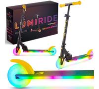 LUMI RIDE Monopattino bambino 3 anni, LED - 7 colori, 20 programmi - 3 livelli di regolazione del manubrio, freno a pedale, maniglie rimovibili (Nero e giallo)