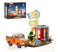 Lumibricks City Sunset-Stopover - Set di mattoncini illuminati, 455 pezzi, modello di scene stradali modulari con luce LED e auto retrò per adulti, ragazzi e appassionati di viaggio