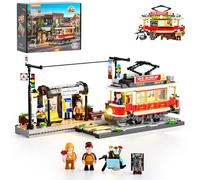 Lumibricks Tram Storico e Stazione Blocchi con Luce, 1274 Pcs, Decorazione Vintage, con 2 Scene: Tram e Carrozza Bar, compatibile con Modular Buildings - Idea Regalo per Adulti,L9084