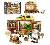 Lumibricks Troupe Carriage medievale con illuminazione a LED, 1248 pezzi, palcoscenico e carrozza in 2 forme, set da gioco per giochi di ruolo, tempo in famiglia e feste a tema