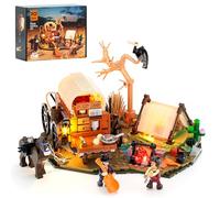 Lumibricks Western Cowboy Camp Set di 542 pezzi con luce, modello con tenda e carrello da cucina, giocattolo da costruzione nostalgico per gli appassionati della cultura cowboy