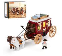 Lumibricks Western Stagecoach - Set di mattoni da costruzione, con carrozza e cavallo, 293 pezzi, per amanti dell'ovest