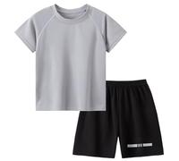 LumiJour Abbigliamento Sportivo Per Bambini Completo Per Ragazzi Maglietta A Maniche Corte Pantaloncini Da Allenamento Traspiranti Asciugatura Rapida Tuta Da Corsa Grigio 5-6 anni