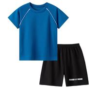 LumiJour Abbigliamento Sportivo Per Bambini Completo Per Ragazzi Maglietta A Maniche Corte Pantaloncini Da Allenamento Traspiranti Asciugatura Rapida Tuta Da Corsa Blu 5-6 anni