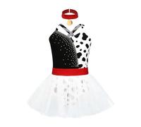 LumiJour Bambina Abito Cane Dalmata Bambini Unitard La Ginnastica Stampa Macchie Tutu da Balletto Vestito Dalmata Tuta Stampata Macchie Feste Bianco e Nero 7-8 Anni