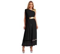 LumiJour Costume Carnivale Donna Divinità Greca Roba Ballo Con Spalle Maxi Roba Ballo Elegante Toga Cleopatra Con Patchwork Metallico Il Lob Carnivale Costumes Nero S