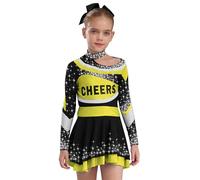 LumiJour Outfit Bambine Con Top Crop Maniche Lunghe Gancio Strass Gilet Luccicante Patchwork Blocchi Colore Gonna Ballo Minigonna Con Riccioli Abbigliamento Ballo Giallo 9-10 anni