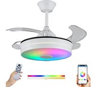 LUMIKING Ventilatore da Soffitto con Luce LED - Pale Retrattili, Musica e RGB - Silenzioso con Lampada Moderna, Telecomando, Bluetooth e APP per Soggiorno e Camera da Letto (92 cm)