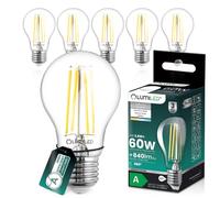 Lumiled Lampadina a LED ultra efficiente, A60, E27, 3,8 W, 840 lm, 4000 K, filamento in vetro trasparente, 360 ricambio per 60 W, set da 6 pezzi, non dimmerabile, bianco neutro