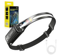 LumiLight - Torcia frontale ricaricabile e alimentata a batteria, 2000 lumen, super luminosa, fascio largo 230°, 9 modalità con luce UV e sensore di movimento, fascia regolabile impermeabile per corsa