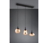 LUMINA SOSPENSIONE RETTANGOLARE METALLO NERO CON 3 DIFFUSORI DI VETRO AMBRA IN FORME DIFFERENTI L. 68,8CM ATTACCO E14