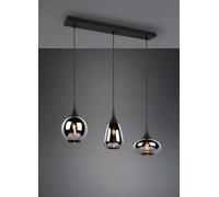LUMINA SOSPENSIONE RETTANGOLARE METALLO NERO CON 3 DIFFUSORI DI VETRO FUME' CROMATO IN FORME DIFFERENTI L. 68,8CM 3 LUCI ATTACCO E14