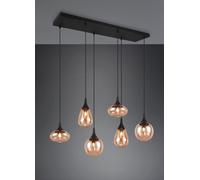 LUMINA SOSPENSIONE RETTANGOLARE METALLO NERO CON 6 DIFFUSORI DI VETRO AMBRA IN FORME DIFFERENTI L. 93,8CM ATTACCO E14