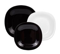 Luminarc Carine Servizio da Tavola, Forma Quadrata, Vetro, Bianco/Nero, 18 Pezzi