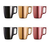 Luminarc Flashy Set 6 Tazze Colazione Mugs Caffè in Vetro con Manico per Microonde 25cl, Nero