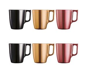 Luminarc Flashy Set 6 Tazze Colazione Mugs Caffè in Vetro con Manico per Microonde 25cl, Nero