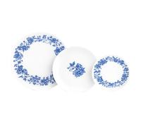 Luminarc Garden Stoviglie in vetro opale blu, 18 pezzi, 6 persone | Opale decorato, piatti piani 25 cm, fondi 20 cm e dessert 19 cm, lavabili in lavastoviglie