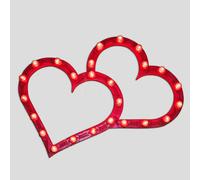 LUMINARIE DE CAGNA DECORAZIONE LUMINOSA DOPPIO CUORE 26 LED IN LEGNO DI ABETE