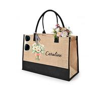 Luminaryxy Borsa tote in tela personalizzata, borsa da spiaggia floreale con nome personalizzato e mese di nascita, regalo per donna, adatta per compleanni, matrimoni, viaggi, vacanze