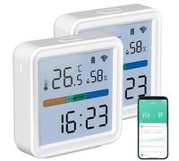 Luminea Home Control igrometro wifi: Set di 2 Sensore di temperatura e umidità WLAN, App, compatibile con Amazon Alexa, Google Assistant e Siri (Termometro Wi-Fi Alexa, termometro wlan app, clima)