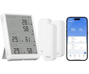 Luminea Home Control Set WiFi temperatura e umidità con display e 3 sensori, TLS-100