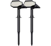 Luminea Set di 2 faretti solari da giardino a LED ad alta potenza, 650 lm, IP65, luce bianca calda (picchetto solare da giardino, illuminazione solare per terrazze, lampada da giardino)