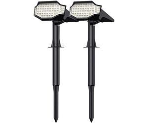 Luminea Set di 2 faretti solari da giardino a LED ad alta potenza, 650 lm, IP65, luce bianca calda (picchetto solare da giardino, illuminazione solare per terrazze, lampada da giardino)