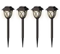Lumineo Lampada solare a LED per esterni, 33 cm, in plastica, per esterni, da giardino, set da 4 pezzi, luce solare e da giardino, per esterni, colore nero, bianco caldo