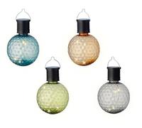 Lumineo Set di 4 lampade solari da giardino, 8 x 11 cm, in plastica, per giardino, balcone, a sfera, per esterni, per esterni, come decorazione da giardino, balcone, bianco caldo