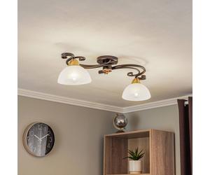 Luminex Plafoniera Flora, 2 paralumi in vetro, nero/ottone Luminex