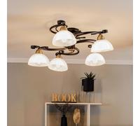 Luminex Plafoniera Flora, 5 paralumi in vetro, nero/ottone Luminex