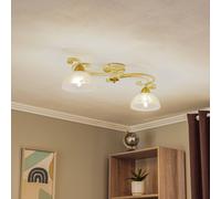 Luminex Plafoniera Flora, due paralumi in vetro, bianco/ottone Luminex