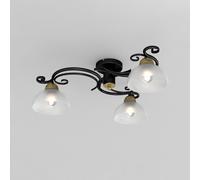Luminex Plafoniere Flora, 3 paralumi in vetro, nero/ottone Luminex