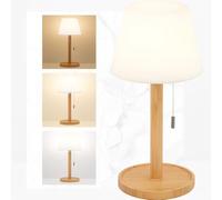 LuminexDesigns Lampada da Tavolo LED Senza Fili Legno - Ricaricabile Lampada da Comodino Scandinavo Bohémien con Interruttore a Corda, Luce Ambientale IP54 per Camera, Soggiorno, Patio e Uso Esterno