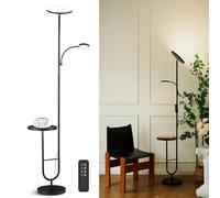 LuminexDesigns Lampada da Terra LED con Ripiano, 36W+7W Dimmerabile 3200LM+600LM con Telecomando, Testa Girevole a 350°, 2700K-6500K, Lampada Moderna per Soggiorno Nera