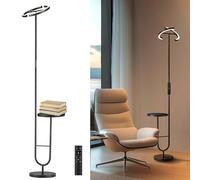 LuminexDesigns Lampada da Terra LED con Tavolino - 36 W dimmerabile con Telecomando e Touch, Testa Girevole 360°, 2700 K-6500 K, Lampada Moderna Nera per Soggiorno e Ufficio, 175 cm