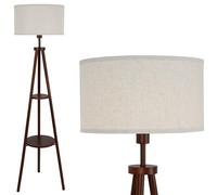 LuminexDesigns Lampada da terra treppiede con paralume in lino, doppie mensole per soggiorno, senza lampadina