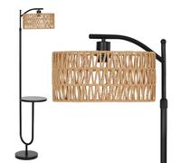 LuminexDesigns Lampada da Terra Vintage in Rattan per Soggiorno - Piantana Nera Stile Retrò con Attacco E27, Ripiano Integrato, Altezza Regolabile 176 cm, Boho, Cavo 2M, Interruttore a Pedale