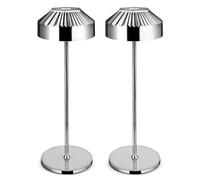 LuminexDesigns Lámpara de Mesa LED Recargable Pack de 2 TL16 VIOA | Compacta 25cm sin cable para estanterías, vitrinas, joyería, bistrós, terrazas y exterior, IP54, 2600 mAh ,Cromada