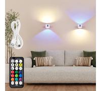 LuminexDesigns Set 2 Applique da Parete LED per Interni Senza Fili Ricaricabile - Lampada da Comodino con Telecomando e Touch, Dimmerabile, RGB 7 Colori con Timer, per Camera da Letto, Bagno e Cucina