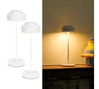 LuminexDesigns Set di 2 Lampade da Tavolo LED Senza Fili Wireless, Ricaricabili e Dimmerabili, IP54 Resistenti agli Spruzzi, Finitura Cromata, per Interni ed Esterni