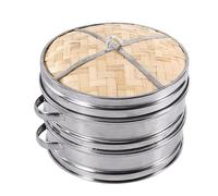 Luminexia Piroscafo di bambù con Acciaio Inox,Cestello per Vapore Dim Sum,2 Livelli con Coperchio,Vaporiera Bamboo Cottura di Riso Naturale Cinese Fornello Pentola per Cottura Vapore,8 Taglie